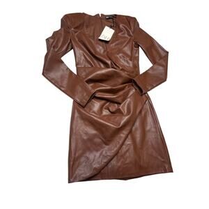 ZARA Faux Leather Mini Wrap Dress SZ XS